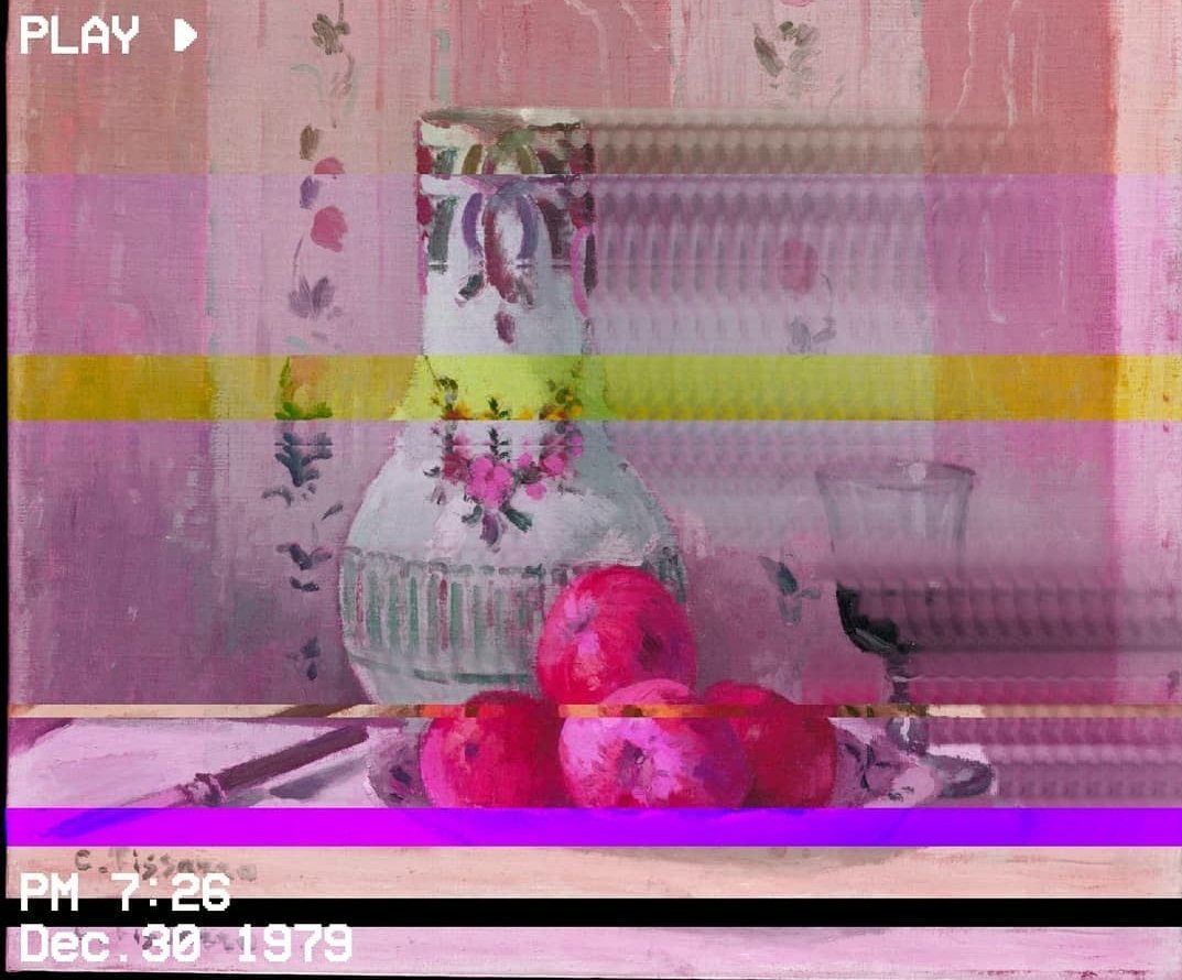 CryptoVapor's tweet image. A vaporwave fruit study. #vaporwave #fruitstudy #apples