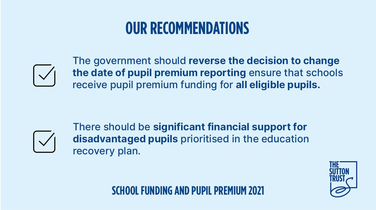 It is estimated that schools could lose thousands of pounds from this decision. Alongside the @EducEndowFoundn, we are calling on the government to reverse this decision to ensure that schools receive pupil premium funding for all eligible pupils.