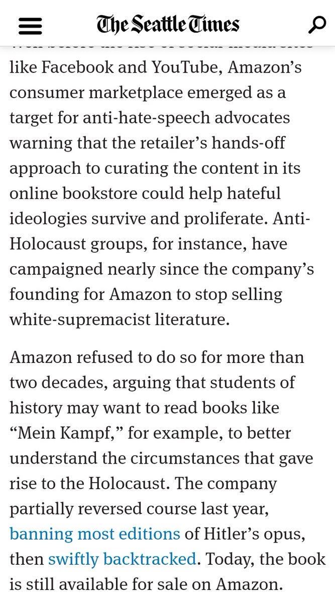 Big Censorship is gunning for  @amazon again. https://www.seattletimes.com/business/amazon/amazons-algorithms-promote-extremist-misinformation-report-says/