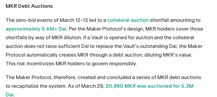 6/ Worse, to make the system collateral healthy, MakerDAO minted additional MKR which it auctioned off.This action more than eliminated all the revenue it had accrued to date.