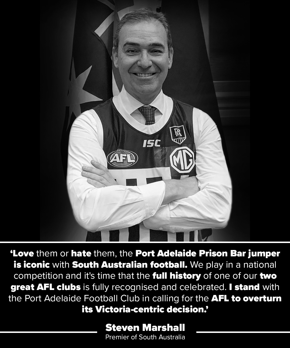 The South Australian premier has slammed the AFL's "Victorian-centric" Prison Bars jumper call as the feud continues to escalate.

LATEST > bit.ly/330JJSi