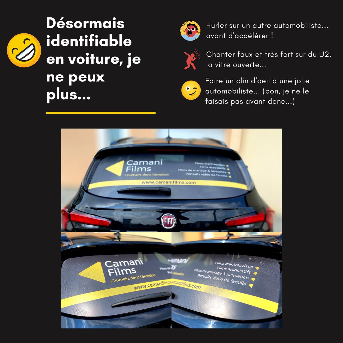 Le marquage publicitaire, c'est bien, très bien même...
Mais il y a tout de même des inconvénients 😁
Pour vos besoins en vidéos ⏯ camanifilms.com
Et merci et bravo à Mademoiselle Crée pour le visuel ! #humour #video #marquagepublicitaire