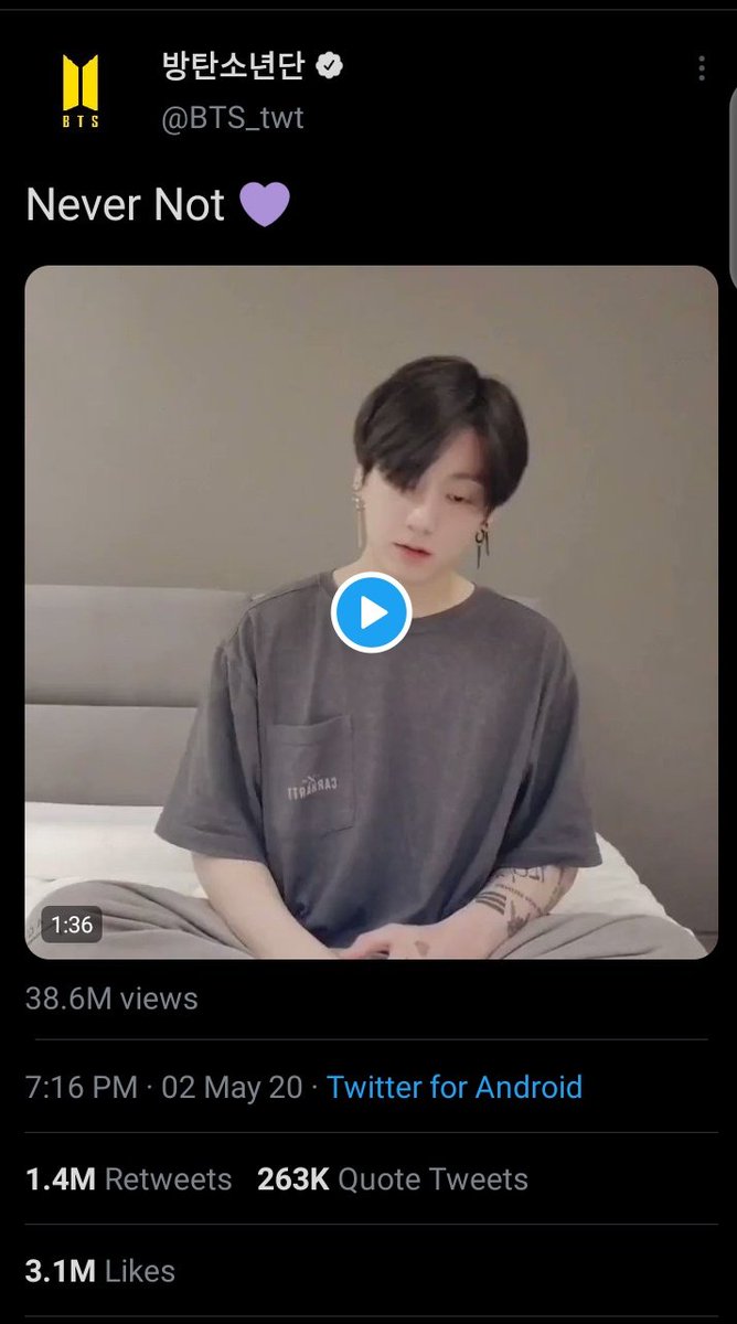 The biggest band ever from South Korea  @BTS_twt holds number 9 with their "Never not" (Jungkook song cover) which is now at 1.4m RTs.  https://twitter.com/BTS_twt/status/1256648835272605697?s=19