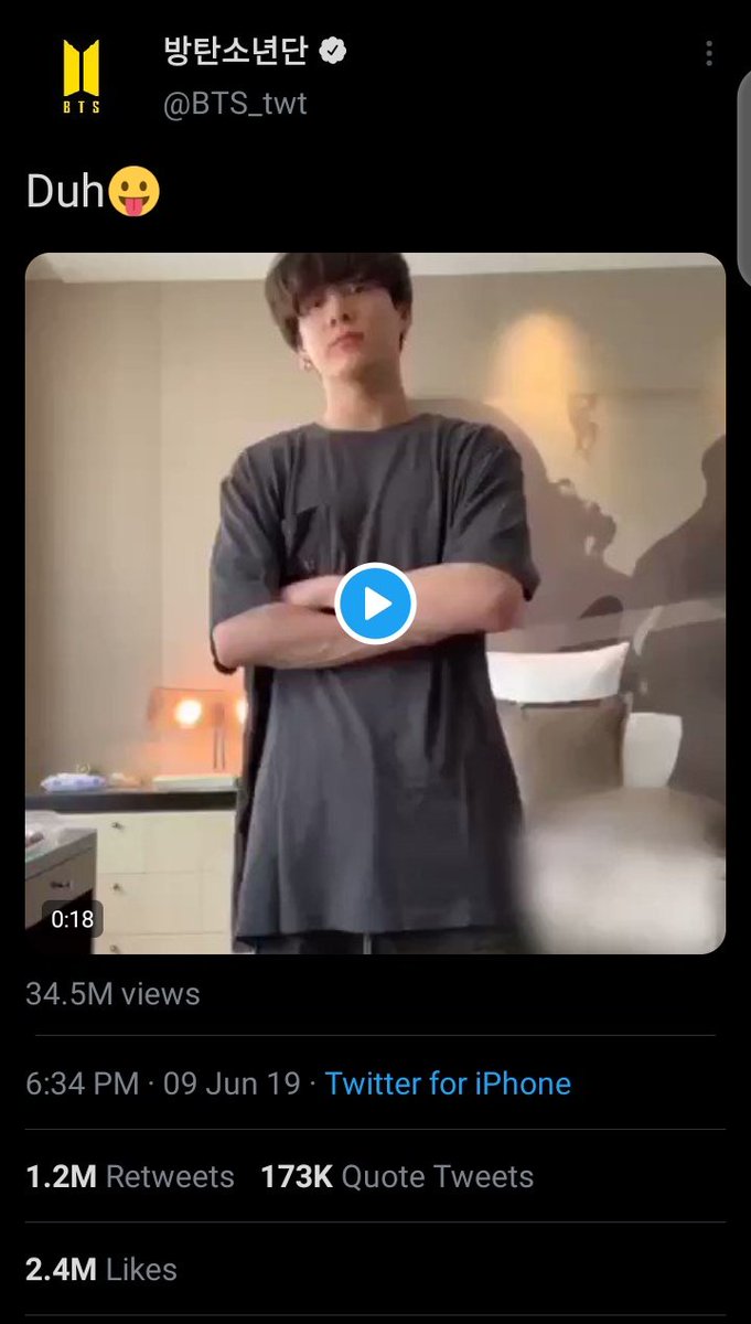 Not  @BTS_twt's Jungkook in 2019 posting a video of him dancing to Billie Eilish’s hit “Bad Guy” with the "Duh " caption. The number of RTs defeated  @egg_rt_record impressive record of over 900k RTs gathered from the account's "egg" tweet.