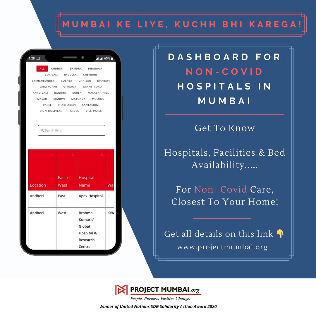 Many of us are struggling for a bed in Non-covid hospital.

BUT WHAT ABOUT THOSE IN NEED OF NON-COVID CARE ?
A fracture, a dialysis, pediatric help or maternity emergencies.

The place to look for is THIS dashboard #ProjectMumbai has created.

#Mumbaikeliyekuchhbhikarega