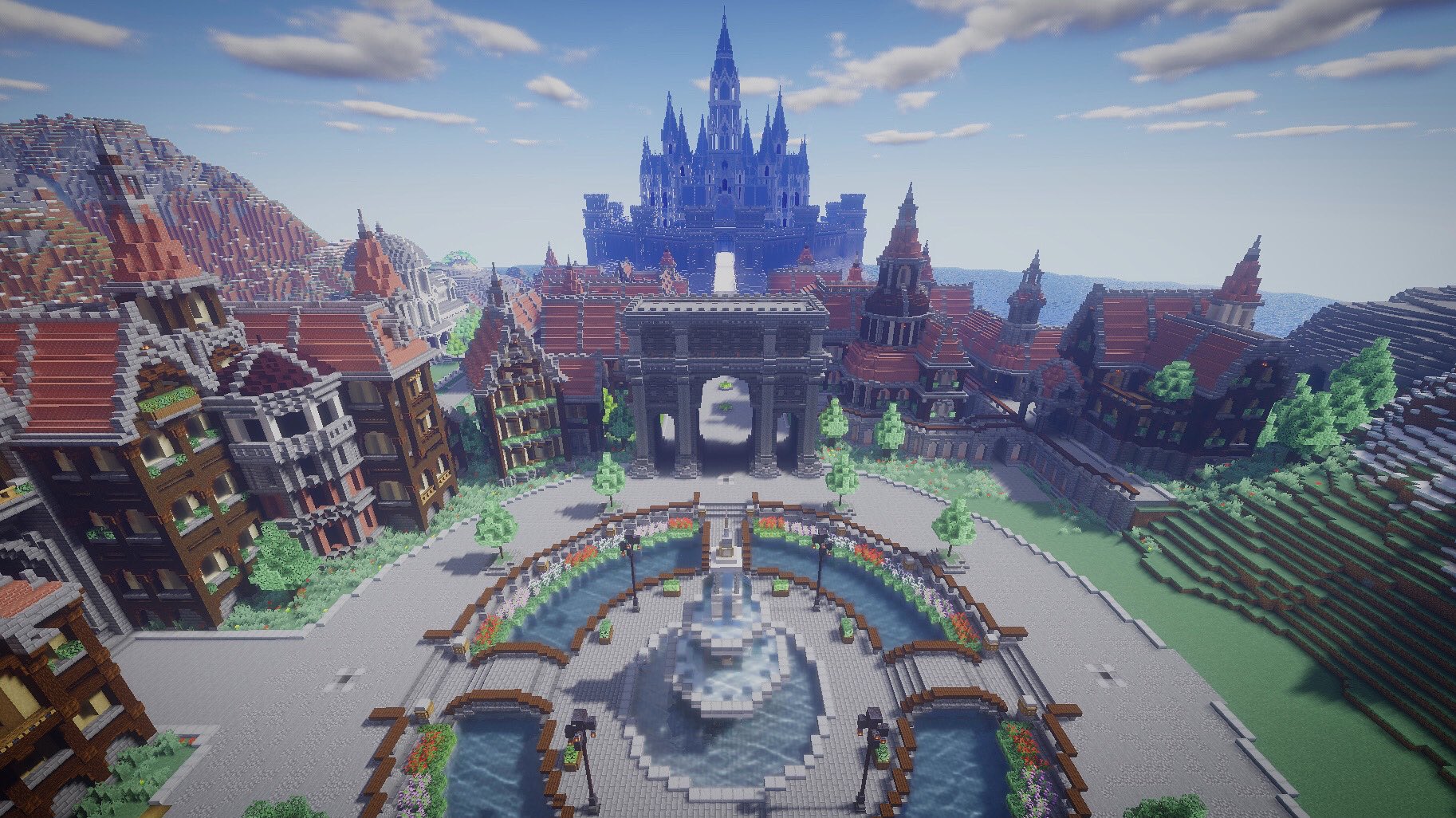 Twitter 上的 ザプラム 噴水広場から見るお城 Minecraft マインクラフト マイクラ建築 マイクラ Minecraft建築コミュ バニラ建築 バニラ建築学部 街づくり T Co Nxzyz0lmy0 Twitter