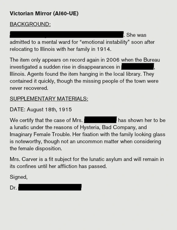 this one is just a fuckup.The first line is supposed to say "The item belonged to [REDACTED REDACTED]" but they put the <em> in the wrong place.