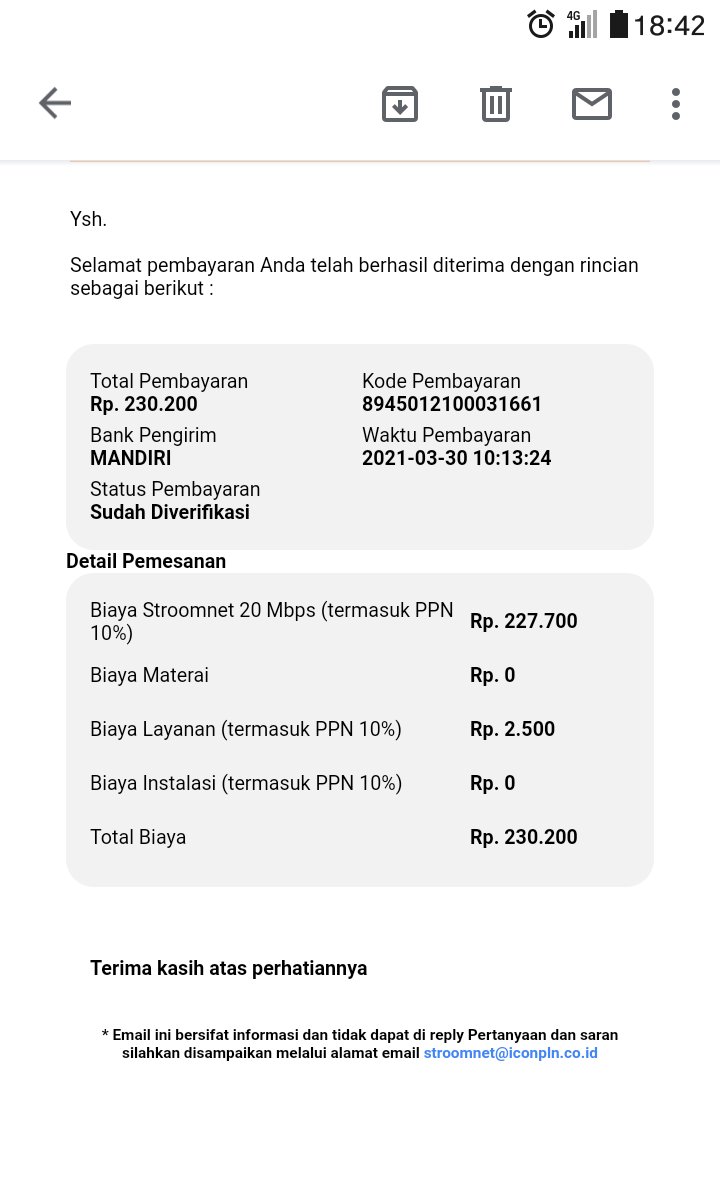 HaikalrockRec's tweet photo. @pln_123 om saya pasang stroomnet pembayaran dr tgl 30 maret. Smp skg kok blom dpasang2 ya.. ? Ini bukti pmbyaranmya #stroomnet #PLNPeduli https://t.co/cWpy6rl0Xz