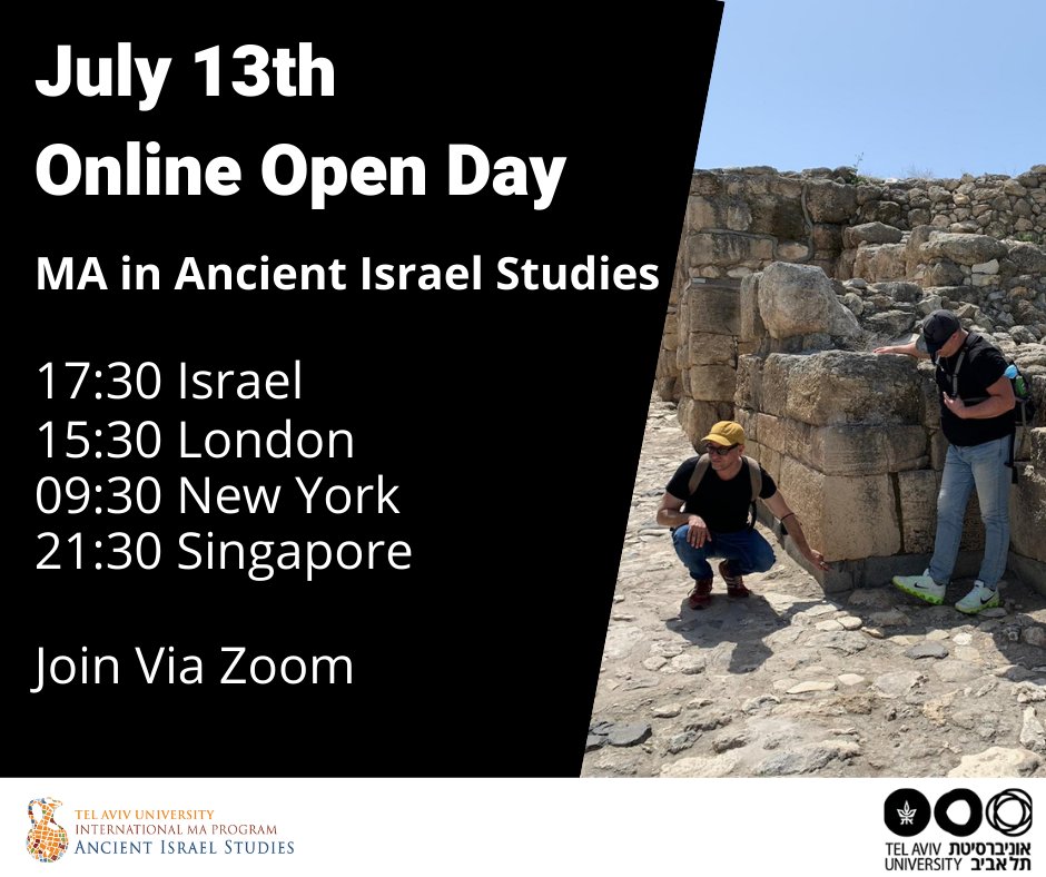 Learn about the International MA program in Ancient Israel Studies. 

Join Zoom Meeting
zoom.us/j/93983489959

#archaeology #tauarchaeology #telaviv #telavivuniversity #studyabroad #graduateprogram #graduatestudy