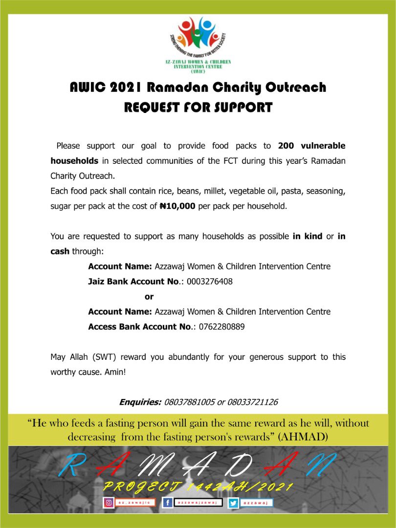 We are still receiving donations for our Ramadan Outreach. Support the cause! Don’t be left out!!!