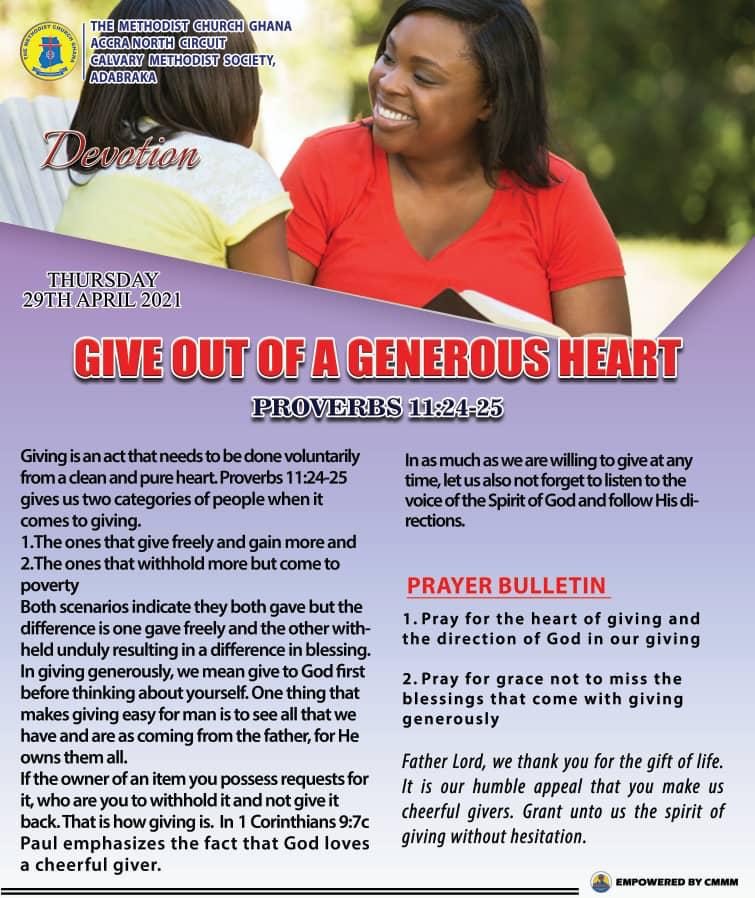 CalvaryAdabraka's tweet photo. Morning Devotion
Theme: Give Out Of A Generous Heart
Text: Proverbs 11:24-25
#MorningDevotion https://t.co/4KLbFAtSMm