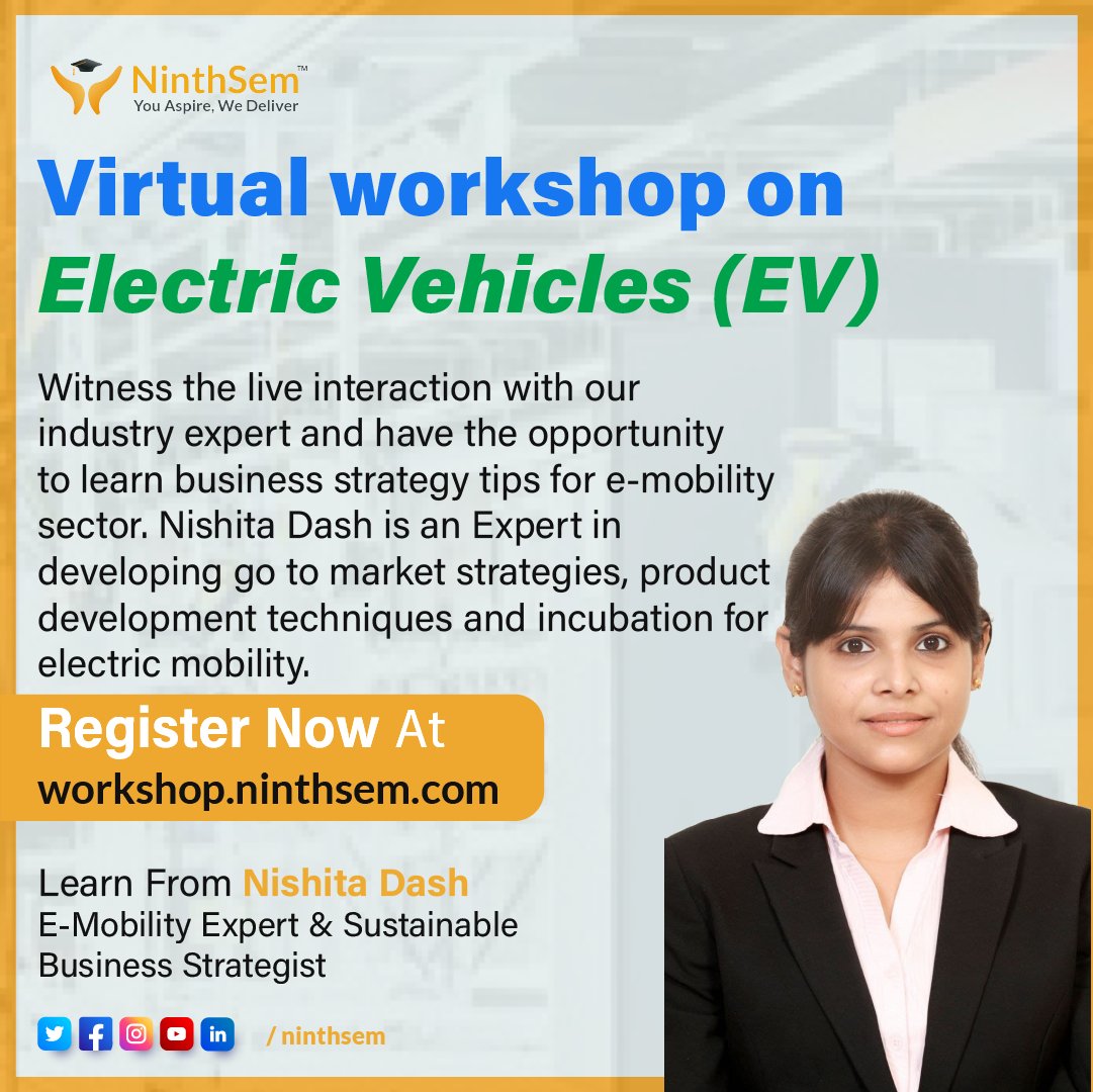 NinthSem's tweet photo. A virtual Workshop on Electric Vehicles with eminent personalities on 1st May 2021. For more details click on the link below and get yourself registered.
https://t.co/eiJzCI5Opo
.
.
#NinthSem #workshop #electricvehicles #workshopalert #edtech #engineeringlovers https://t.co/C2tomNWejs