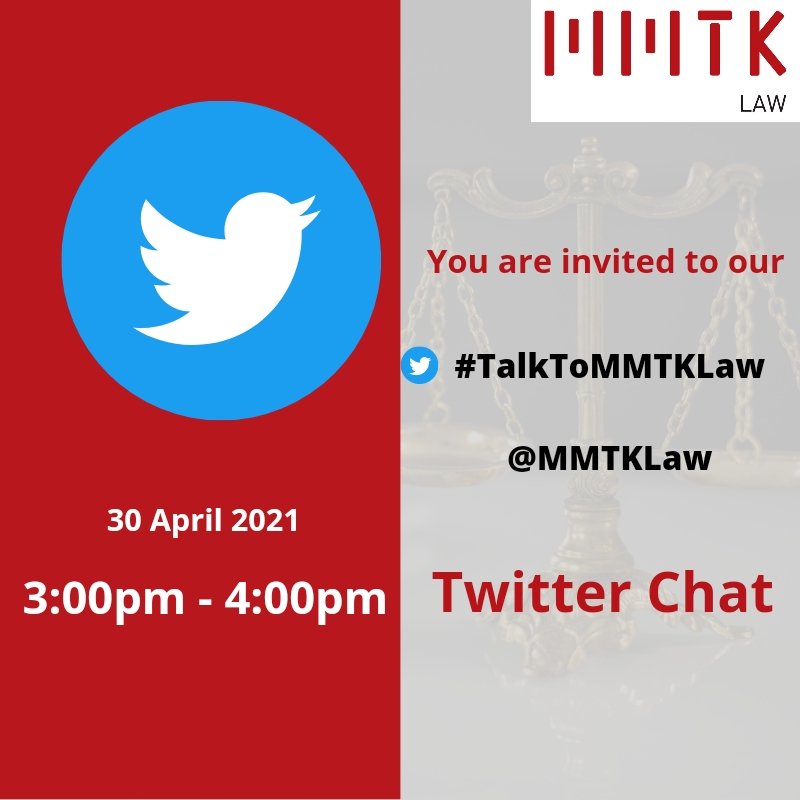 MMTKLaw's tweet photo. Do you have any questions about #EmploymentLabourLaw?
Be sure to attend our #TwitterChat Session tomorrow, 30th April 2021, 3:00pm to 4:00pm.
Share your questions below๐
#law #Litigation #Abitration #Conveyancing #CorporateLaw #CommercialLaw #MMTKLaw #KenyaLaw https://t.co/GB5LTMwPYM