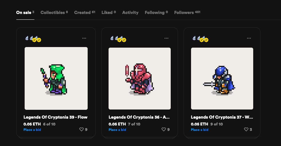 CryptoniaOf's tweet image. Wow gas fees are extremely low 🔥🤯
3 new characters still available on @rariblecom, maybe a good time for join the adventure ! 👀⚔️

▶️ Avax, Waves, Flow
10ex - 0.05 ETH

Rarible :
rarible.com/legendsofcrypt…

Opensea : opensea.io/collection/leg…

Website : 
legendsofcryptonia.com