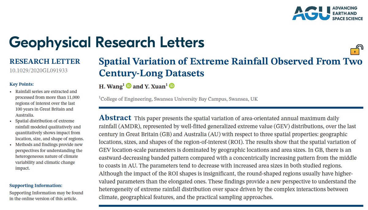 HydroinfoEU's tweet photo. Unlike traditional gauge based analysis, we looked at the area oriented #Extreme #Rainfall distribution from two long data sets. Check out our recent publication on #GRL https://t.co/LvJLZONeeB https://t.co/b2NhGWI8s8