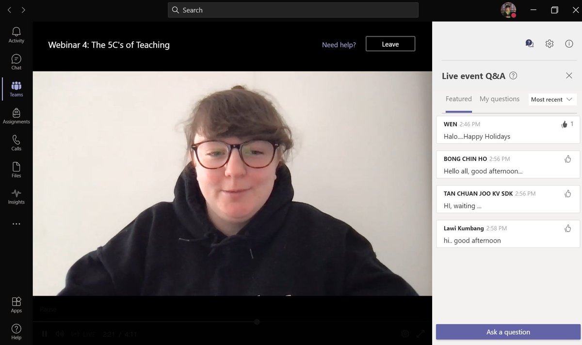 SMKJENGKA2's tweet photo. Day 4 : Webinar Improving Communication with @wakelet in @MicrosoftTeams by Sifu @GOHKOKMING2 and @ellwakelet
Thank you so much 💙@MicrosoftEDU and @MYMicrosoft 🇲🇾
#WakeletWave #The5CsofTeaching #MicrosoftRules https://t.co/5XawSLxNqp