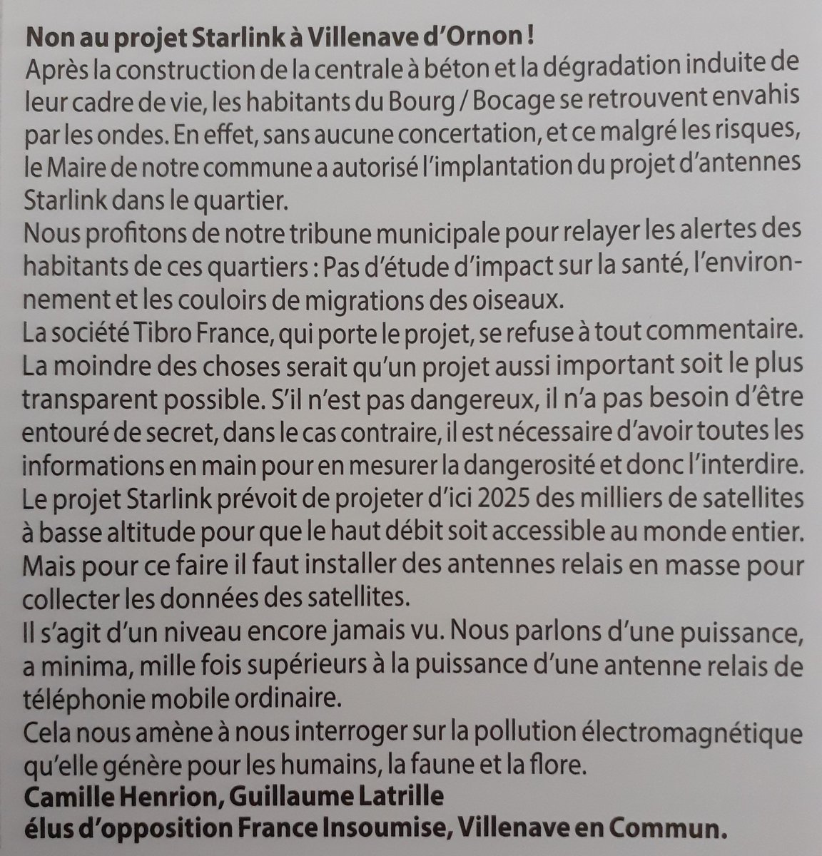 Stéphanie Anfray 2020 (@2020anfray) on Twitter photo Nos tribunes dans le dernier VO Mag.
Nous y revenons sur l'installation de #Starlink à <a href="/villenavedornon/">Villenave d'Ornon</a>, les #solidarites et le #bio.
#Villenave
<a href="/SO_Bordeaux/">Sud Ouest Bordeaux</a> @Bleu_Gironde <a href="/mayerfeld33/">Laurence Mayerfeld</a> <a href="/clrmayer/">Claire Mayer</a> <a href="/Republicain33/">Republicain33</a> <a href="/ActufrBordeaux/">Actu Bordeaux</a> <a href="/20minutesbord/">20minutesbordeaux</a> <a href="/Rue89Bordeaux/">Rue89 Bordeaux</a> <a href="/LaCleDesOndes/">La Clé Des Ondes</a> Nos tribunes dans le dernier VO Mag.
Nous y revenons sur l'installation de #Starlink à <a href="/villenavedornon/">Villenave d'Ornon</a>, les #solidarites et le #bio.
#Villenave
<a href="/SO_Bordeaux/">Sud Ouest Bordeaux</a> @Bleu_Gironde <a href="/mayerfeld33/">Laurence Mayerfeld</a> <a href="/clrmayer/">Claire Mayer</a> <a href="/Republicain33/">Republicain33</a> <a href="/ActufrBordeaux/">Actu Bordeaux</a> <a href="/20minutesbord/">20minutesbordeaux</a> <a href="/Rue89Bordeaux/">Rue89 Bordeaux</a> <a href="/LaCleDesOndes/">La Clé Des Ondes</a>