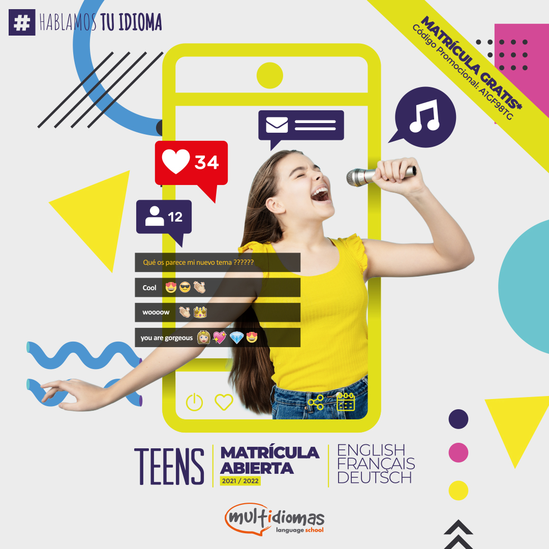 InfoMultidiomas's tweet image. Porque sabemos como eres, lo que te gusta y queremos que alcances todo tu potencial... ¡¡¡¡te esperamos en Multidiomas!!!
INGLÉS, FRANCÉS Y ALEMÁN para adolescentes. Matricúlate ya para el curso 2021-2022. Todos los niveles. Consulta nuestra PROMO #matriculagratis