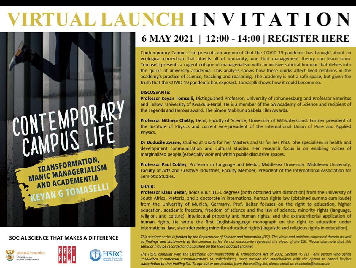 Ooh this sounds great. Knowing Prof Keyan, the book will live up to all it promises and more (especially the 'satirical humour' part). Open invitation to the launch, so if you want to join me in going, register here: zoom.us/meeting/regist…