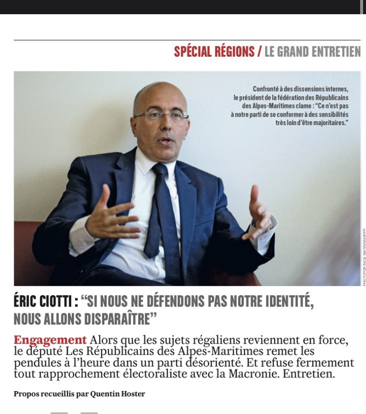Retrouvez mon interview dans <a href="/Valeurs/">Valeurs actuelles ن</a> par <a href="/QuentinHoster/">Quentin Hoster</a>

 « Il faut défendre notre identité. 

Si nous ne la défendons pas nous allons disparaître ! »