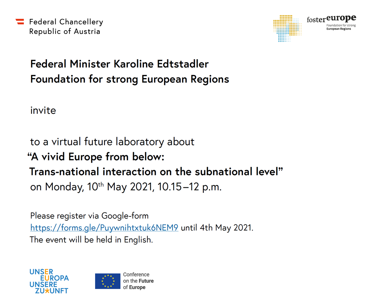Conference: A vivid Europe from below: Trans-national interaction on the subnational level, 10 May 10:15 – 12:00 CET, via Zoom, addressing trans-national cooperation and MRS. Register before May 4 &amp; find more: 
danube-region.eu/danube-events/…
#prosperitythroughdiversity #macroregions4u