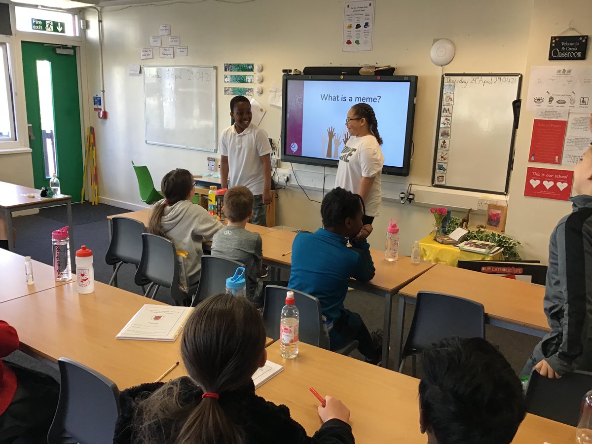 y4sacredheart's tweet photo. We’ve had a great presentation from our e-cadets today on being considerate with other people online while using memes #ecadets @Sacred_heart_Li https://t.co/Zkh8nRp8ER