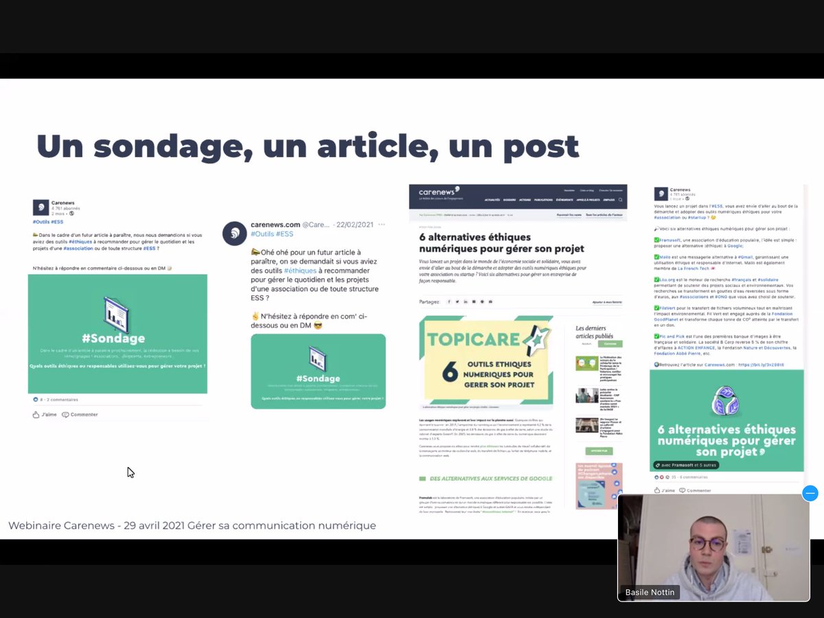HMA83470's tweet photo. Ce matin Webinaire « comment gérer sa communication numérique » avec @CarenewsCom Très riche d’enseignements, bravo 👏 #ESS #CommunicationNumerique #AHCom https://t.co/IATgVAkmSJ