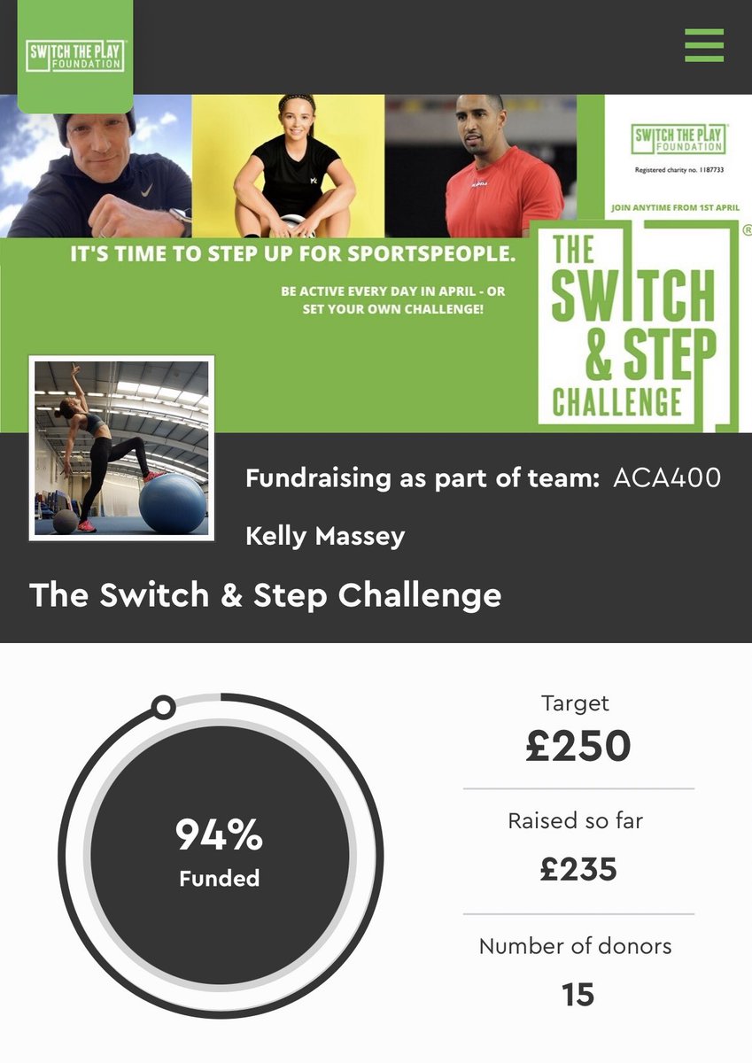 kellymassey400's tweet photo. Itβs the final few days & weβre Β£15 away from providing a transitioning athlete with a year of mental health support
Iβm doing this weeks #ACA400 challenge but threw in a challenge three for good measure
π₯on feed if you want to join in
Donation link in bio
#switchandstep https://t.co/STgJehOSBD