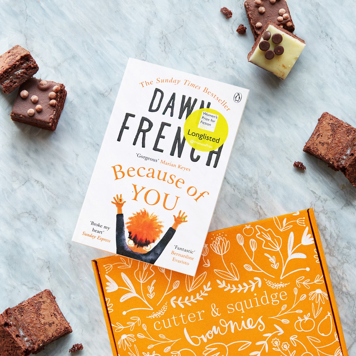 To celebrate today's release of <a href="/Dawn_French/">Dawn French 💙🔴🏳️‍🌈🇺🇦🇵🇸</a>'s #BecauseOfYou in paperback, we’ve teamed up with the delicious <a href="/cutter_squidge/">Cutter & Squidge</a> to give you the chance to #WIN a signed copy &amp; a box of their brownies!😍📚

Simply RT to enter!
UK only. Closes 23:49 3/4/21. Winner picked at random.