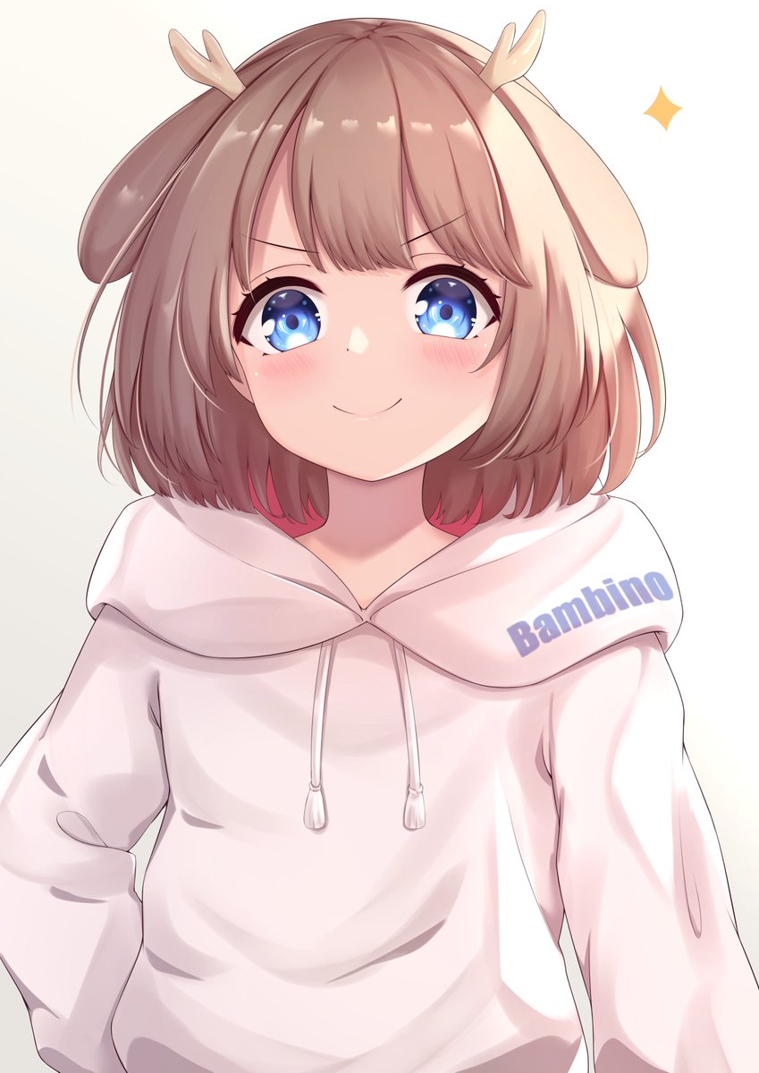 1girl solo blue eyes hoodie hood brown hair animal ears  illustration images