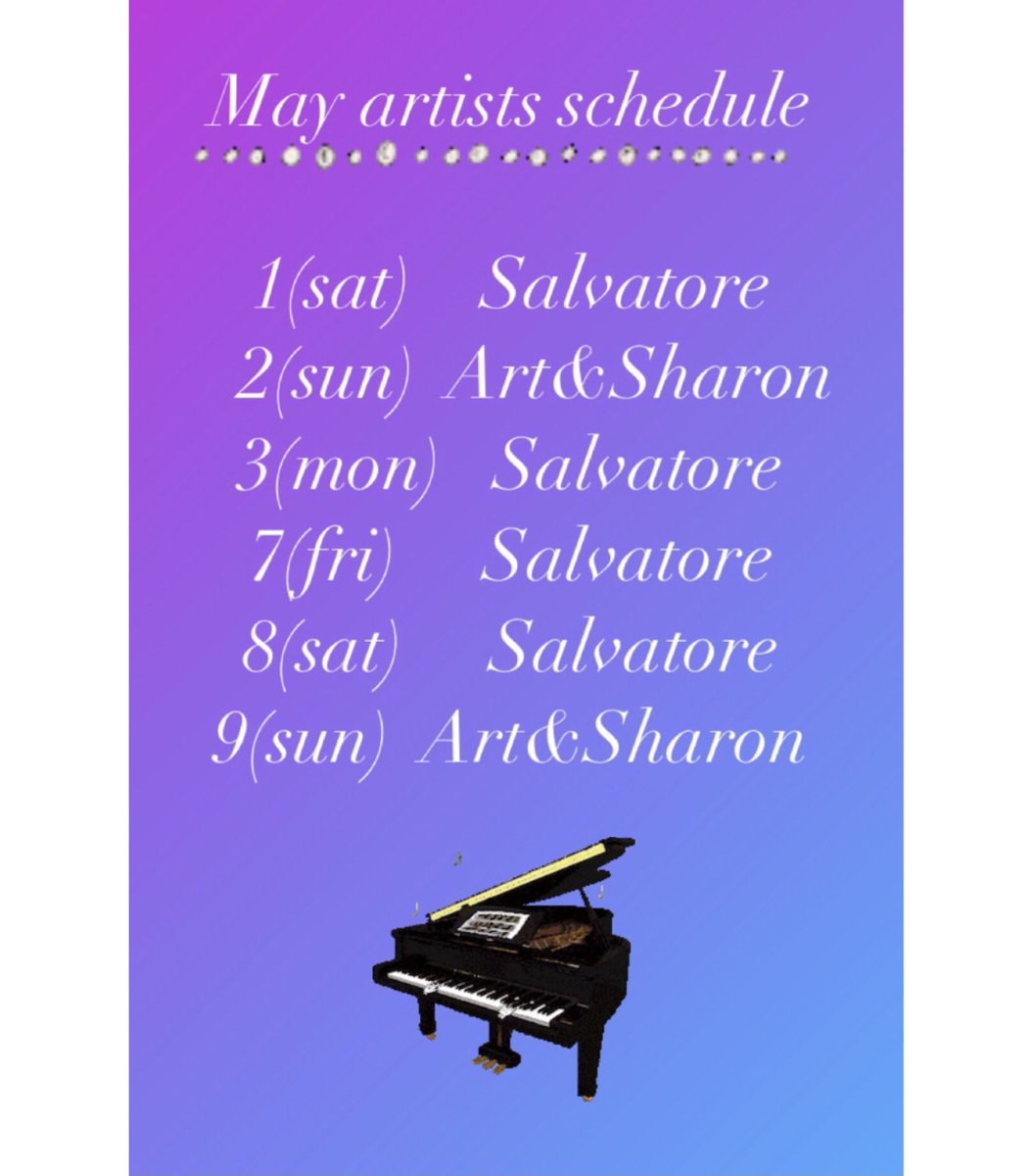 BaysideMotion's tweet photo. 5月前半アーティストスケジュール🎵🎹

演奏時間は

17:00〜17:40
18:00〜18:40
19:00〜19:40

となっております。

皆様のお越しをお待ちしております💕💕 https://t.co/pguVEVpgUU