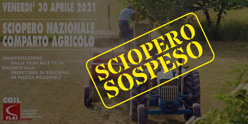 ‼️ #30aprile sospeso anche il #presidio presso la Prefettura di #Bologna
👉 bit.ly/3nzNvvE

<a href="/FlaiCgilModena/">Flai-Cgil Modena</a> <a href="/er_flai/">FLAI CGIL ER</a> <a href="/flaicgil/">Flai Cgil nazionale</a> <a href="/cgilnazionale/">CGIL Nazionale</a> <a href="/ERCGIL/">CGIL Emilia-Romagna</a> <a href="/collettiva_news/">Collettiva</a> <a href="/gozzi_manuela/">manuela gozzi</a> <a href="/danieledieci/">daniele dieci</a> <a href="/MarcoBottura1/">Marco Bottura</a> <a href="/ufranciosi/">Umberto Franciosi</a> <a href="/PinelliFederica/">federica pinelli</a>