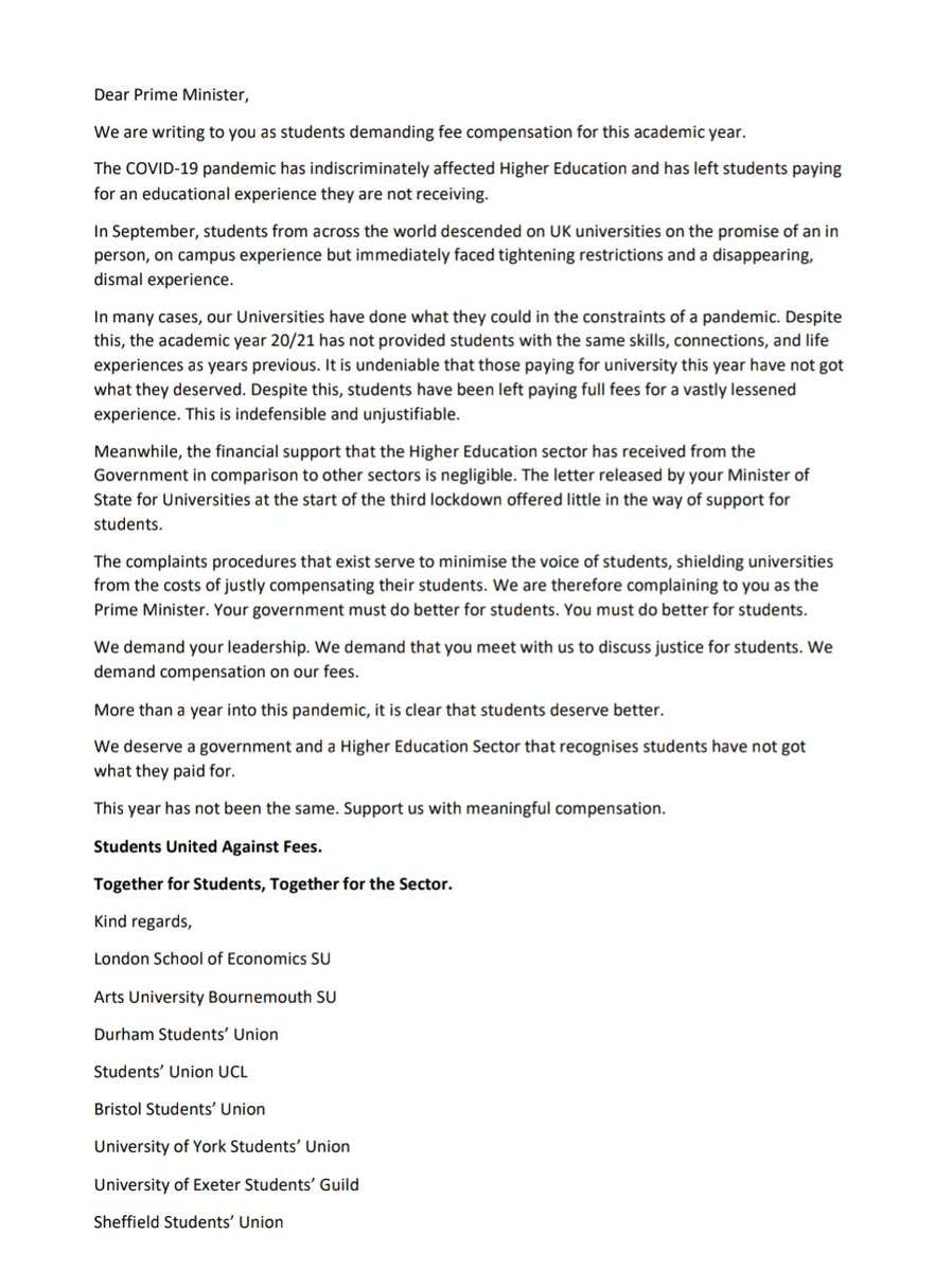 suaf211's tweet image. @10DowningStreet Students have been ignored and exploited this year, paying full fees for a lessened experience.

The government must step in and give students the compensation they deserve.

Sign the letter: forms.office.com/r/zEkvwTBrii! 

@nusuk @BorisJohnson

#SUAF