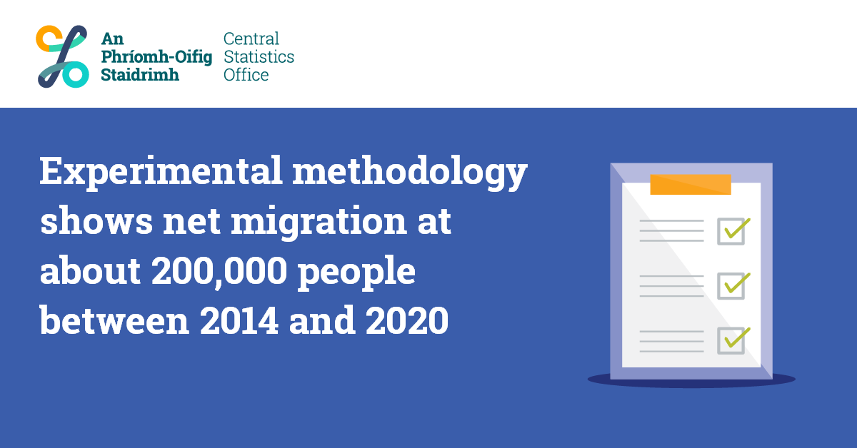 CSOIreland's tweet photo. Experimental methodology shows net migration at about 200,000 people between 2014 and 2020
https://t.co/MoqIUQJnJJ
#CSOIreland #Ireland #Population #Migration #MigrationEstimates #AdminDataSources https://t.co/xGqXS7LUiJ