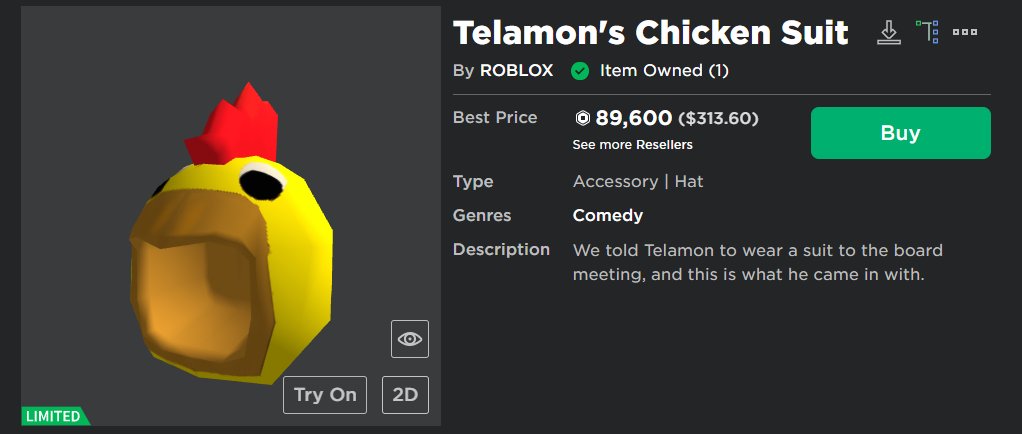 Uglyburger0 On Twitter What Is The Chicken Icon Primarily To Nitronuke Since You Asked Haha But It Should Be Public Info The Chicken Icon Appears When You Own Telamon S Chicken Suit When - telamon's chicken suit roblox