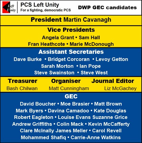 Pcsleftunity1's tweet image. Please support Left Unity candidates in the DWP GEC election