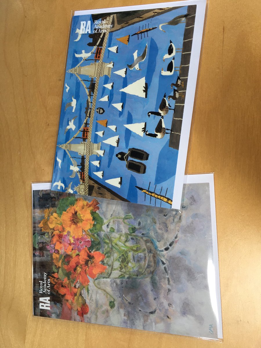 RobReynolds0's tweet image. Buying Birthday cards yesterday. Pleased to see work of 2x ⁦⁦@BedalesSchool⁩ alumni artists on display in the ⁦@royalacademy⁩ card range: Diana Armfield’s ‘Nasturiums with the last of the Phlox’ and Julian Trevelyan’s ‘Sailing boats and Bridge’.... so bought both!