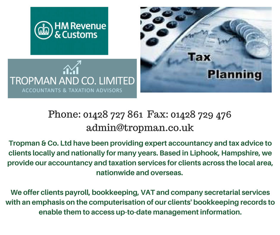 Tropman &amp; Co Ltd Ltd is a friendly, professional and experienced accountancy practice based in Liphook, Hampshire, offering you a personal and jargon-free service. 

Visit tropmanaccountants.co.uk for more information or call 01428 727 861.

 #tax #payroll, #bookkeeping #VAT