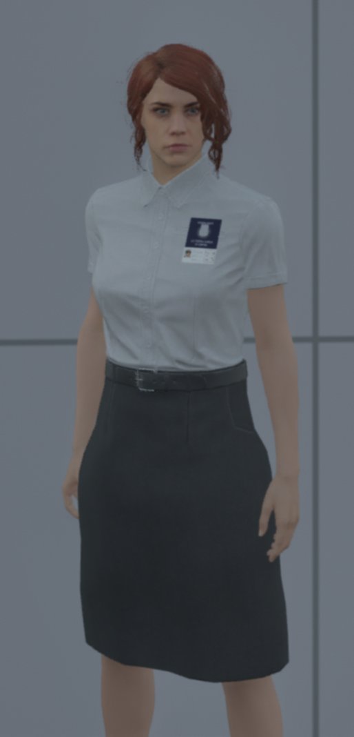 the office assistant looks basically the same, although the belt buckle is different