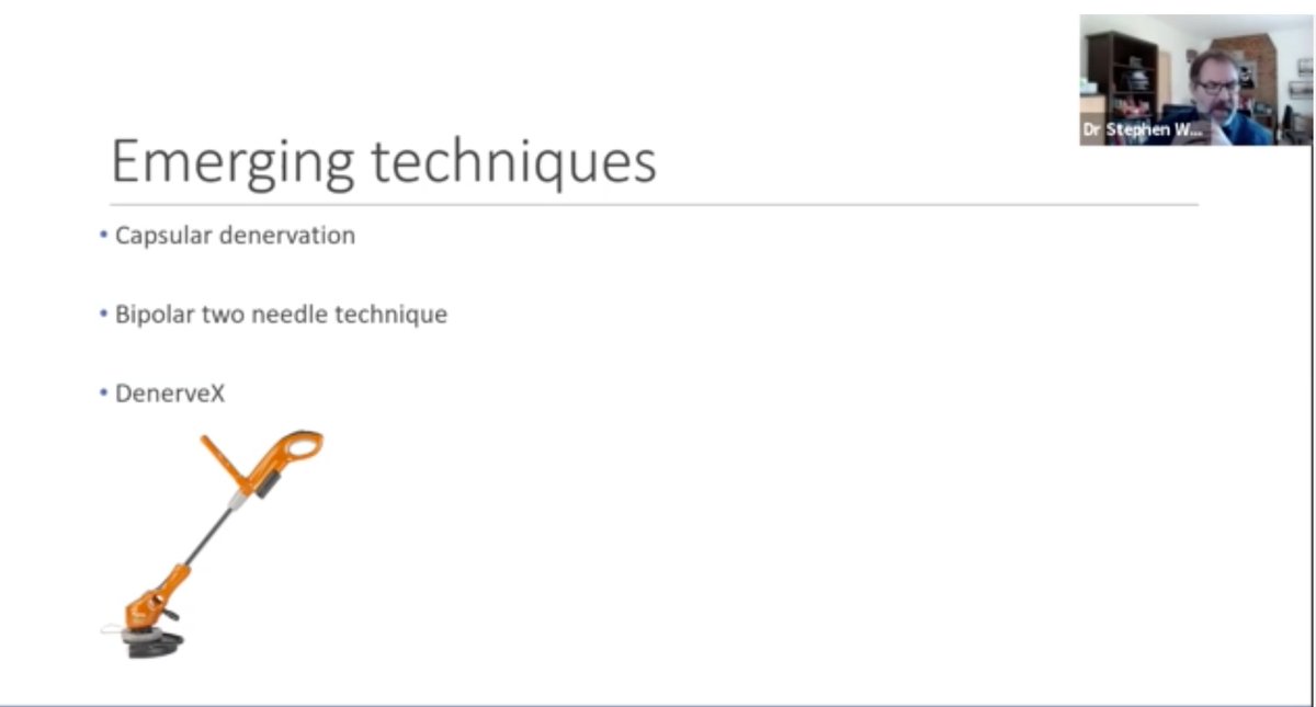 draleiva's tweet image. Radiofrequency Ablation Dr S Ward showing hisliterature research on needle position, RF parameters, patient predictors, emerging techniques for lumbar RF #BPSASM2021