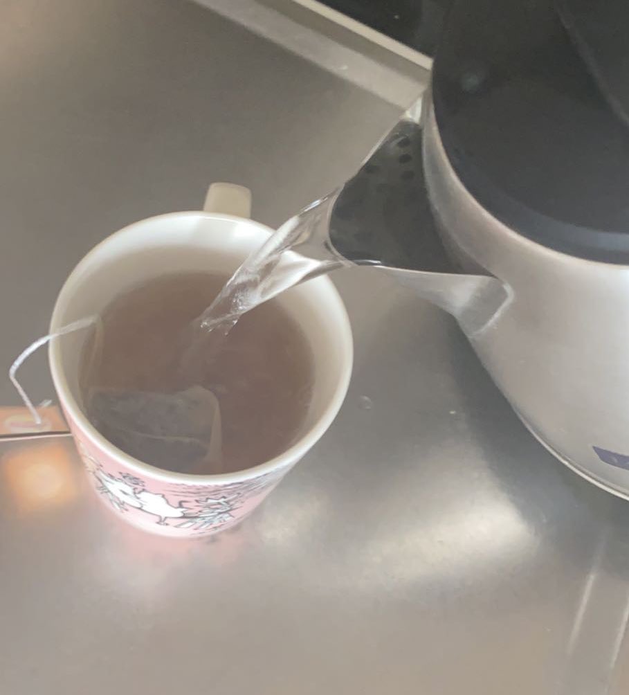step 4. this is the part where i struggled ; pour boiled water in your cup. i use a kettle or whatever its called - vattenkokare