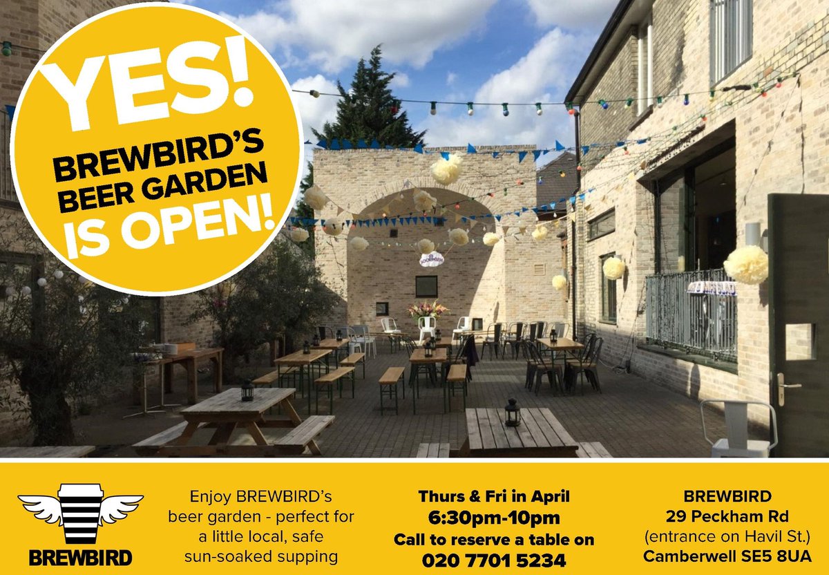 Brewbird's beer garden is open again tonight and we've got a couple of tables left. Give us a call on 02077015234 to reserve, don't miss out!