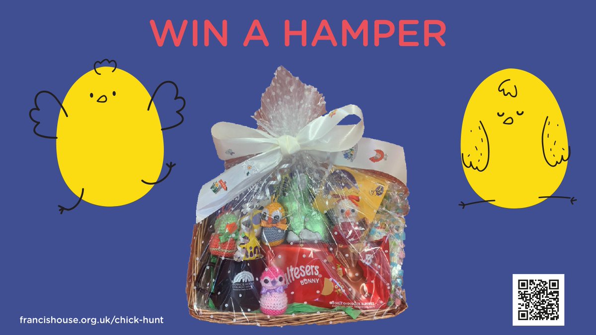 FrancisHouseCH's tweet photo. There are only TWO DAYS left to enter the Francis House Great #Didsbury Virtual Easter Chick Hunt which ends on Friday!
For an entry fee of just £3 you could be in with the chance of winning a hamper of chocolate treats!  Draw to take place on 7th May. https://t.co/mhpQ04twAW https://t.co/NjRDWrRWu6