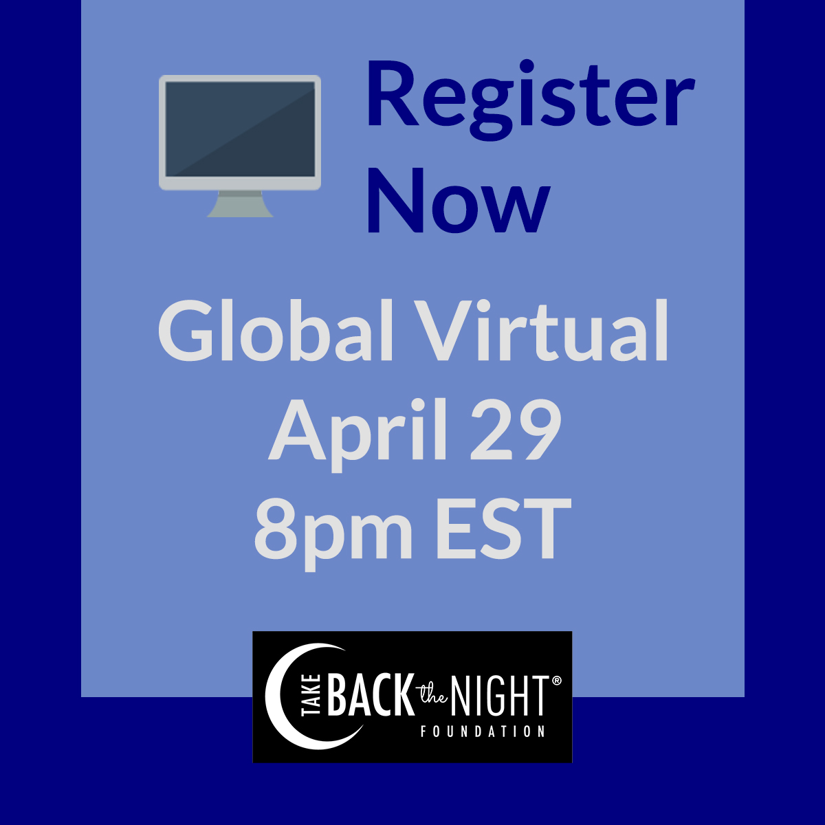 Our live Global Virtual Event is TODAY at 8pm EST! Join us for an hour of healing and support. If you haven't already, be sure to register for #free at bit.ly/globalvirtual21. See you there!

#tbtn #takebackthenight #live #virtual #event #support #survivor #sexualviolence