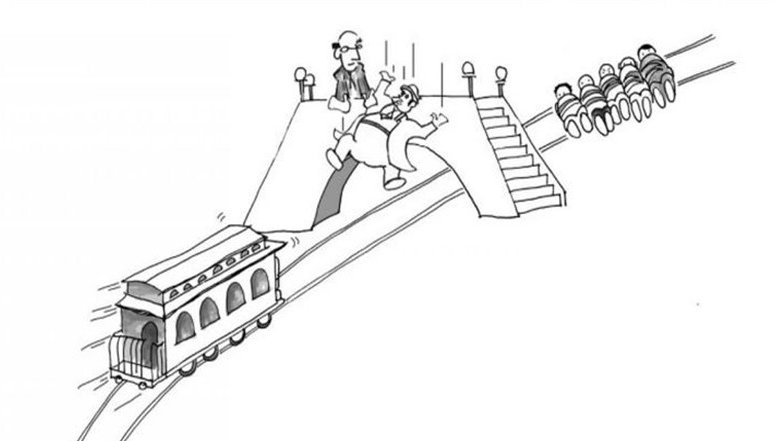 философская дилемма вагонетки. на рельсах 5 человек. философская дилемма вагонетки. теория вагонетки. эксперимент с вагонеткой.