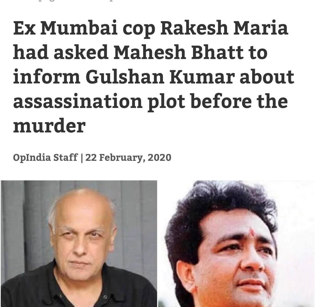  Mahesh Bhatt knew Gulshan Kumar's would be Murdered. Rakesh Maria, ex Commissioner of M Police had mentioned -Meme Police was aware of Gulshan's Murder Conspiracy. It was all a great planning from several months & Underw*rld don was hiredDID BHATT CONSPIRE SSR MURDER2/N