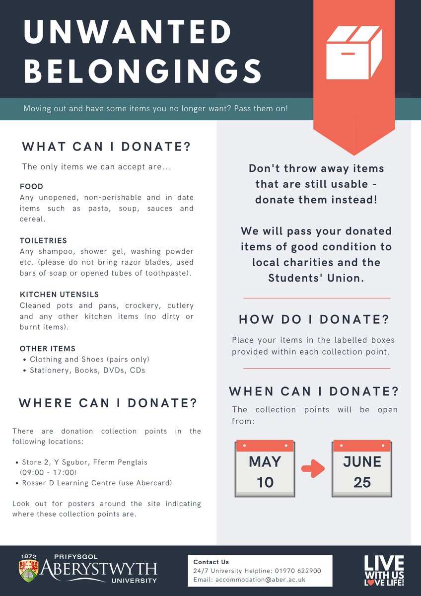 Unwanted Belongings 

#AberystwythUniversity #donation #unwantedbelongings