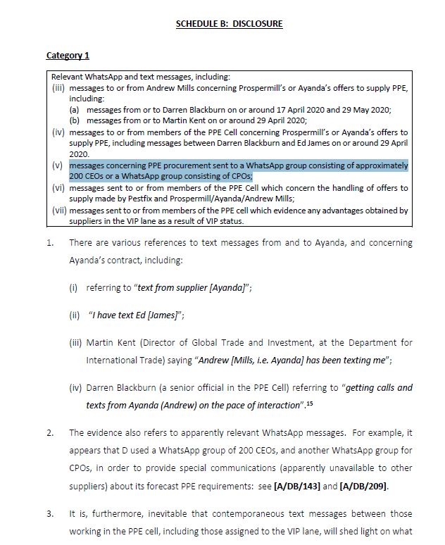 Here's the schedule of the critical texts and Whatsapp messages on PPE procurement we believe are missing from Government's disclosure: