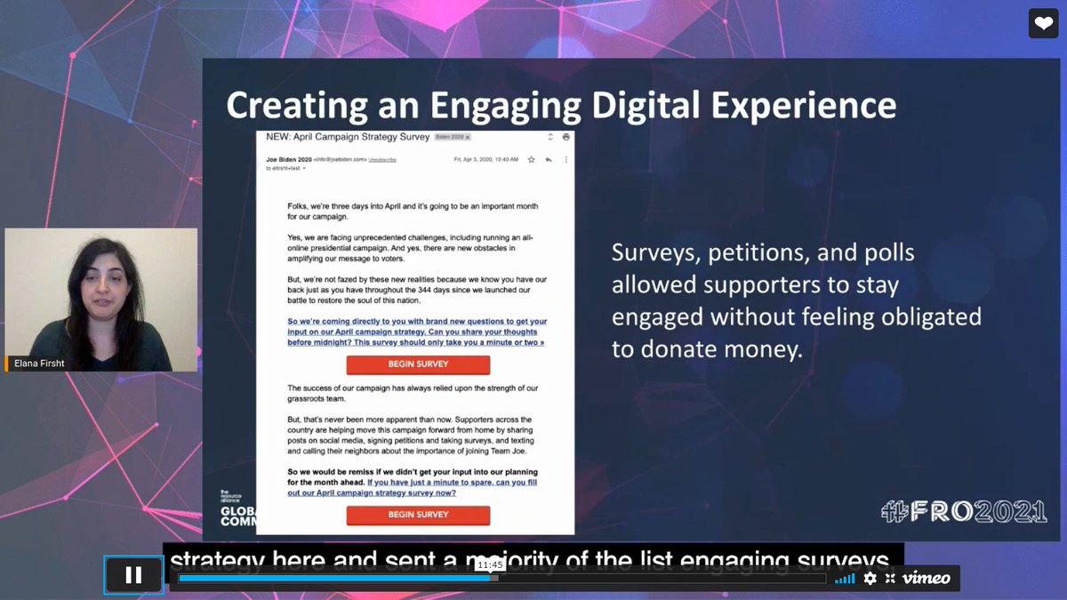 * Moved to more engagement and then followed with fundraising message* Adapted virtual grassroots fundraising* Projected leadership while raising money"be the 1st to know Joe's VP" was a great acquisition hook. @elanafirsht  #FRO2021