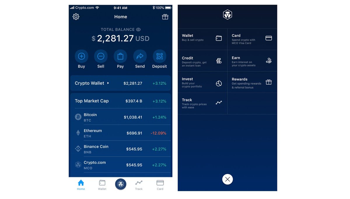 L'APPL'app est le point central de  #cryptocom, vous aurez une visibilité (sauf defi wallet) sur tous vos fonds (exchange, earn, superchargeur, CB) en un coup d'oeil. Donc, dessus vous avez Crypto wallet ou vous pouvez acheter des cryptos  #BTC   ,  #Ethereum ,  #ADA etc.